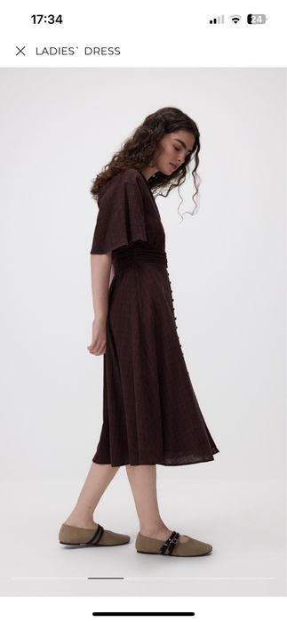 Сукня міді літня RESERVED шоколадна з бавовни, плаття жіноче