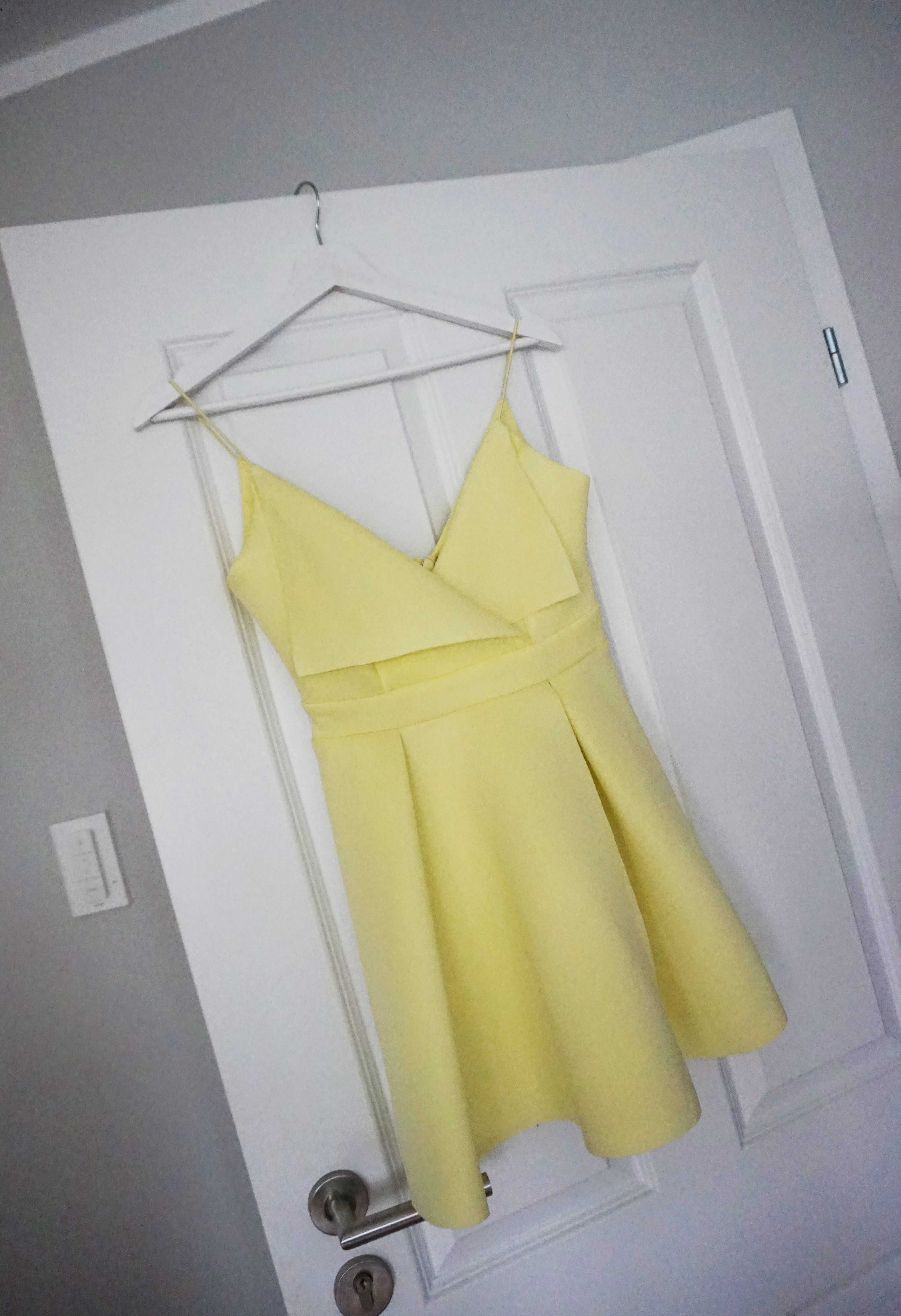 34 XS Asos żółta pastelowa sukienka skater dress wesele imprezowa