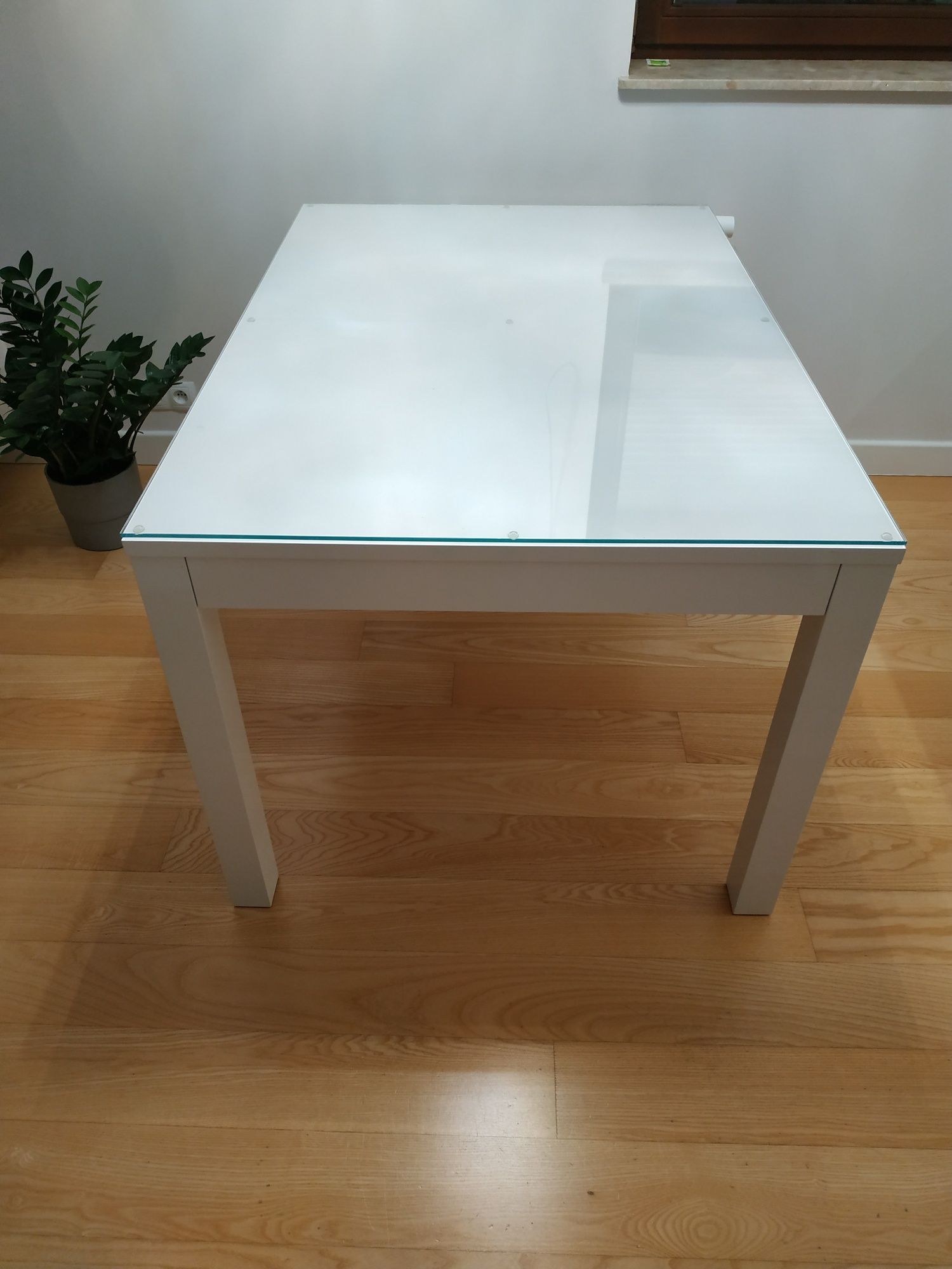 Stół rozkładany biały lakierowany, połysk 130x90cm, dwie wkładki 42 cm
