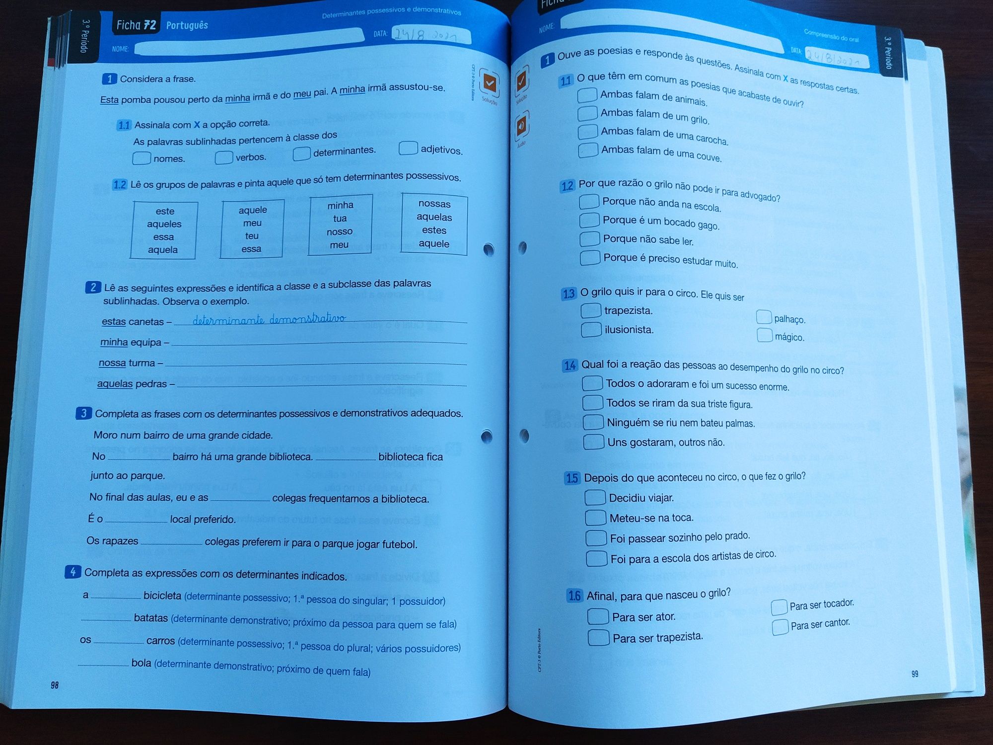 Fichas de Trabalho - 3.º Ano - (Português, Matemática, Estudo do Meio)