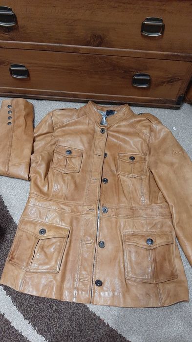 Кожаный пиджак XL в стиле милитари