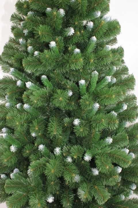 Choinka sztuczna 220 cm zielona z białymi końcami