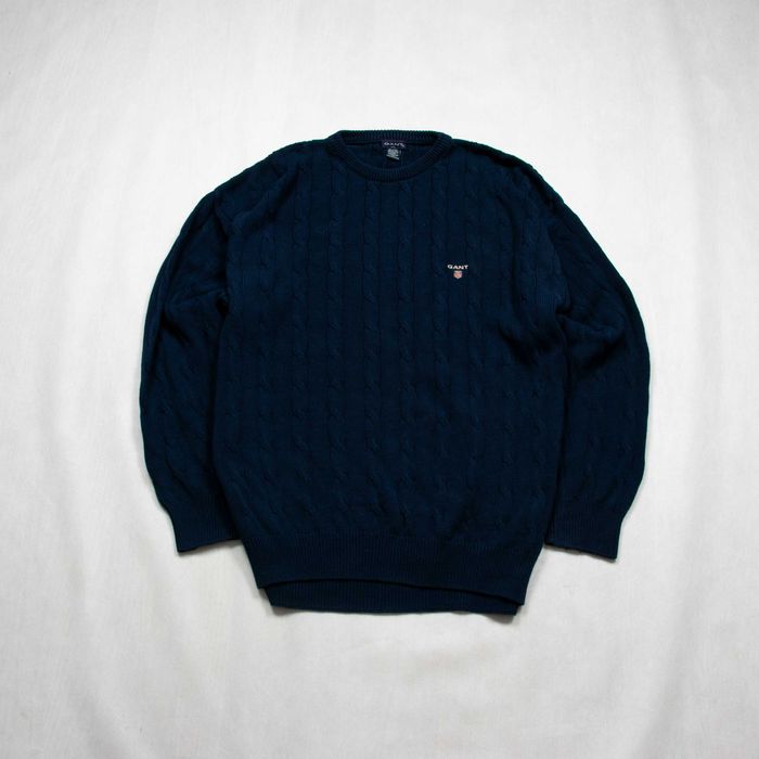 Gant Cotton Cable Knit warkocz sweter logowany XXL made in Italy