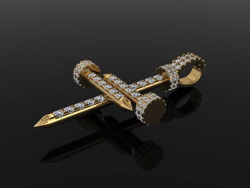 Złoty krzyżyk krzyż złoty Cartier 585 z diamentami z kamieniami
