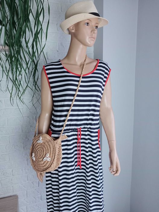 Letnia damska sukienka na ramiączkach biało-granatowa 48/4XL/20