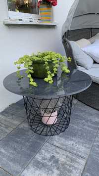 Stolik ogrodowy, ceramiczny z koszem metalowym