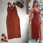 Zara sukienka 100% len s 36 terakota MIDI dekolt