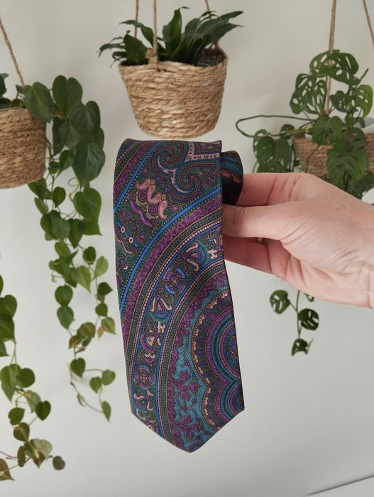 Krawat jedwabny 100% silk kolorowy, ornament, we wzorki 9 cm Angelo Li