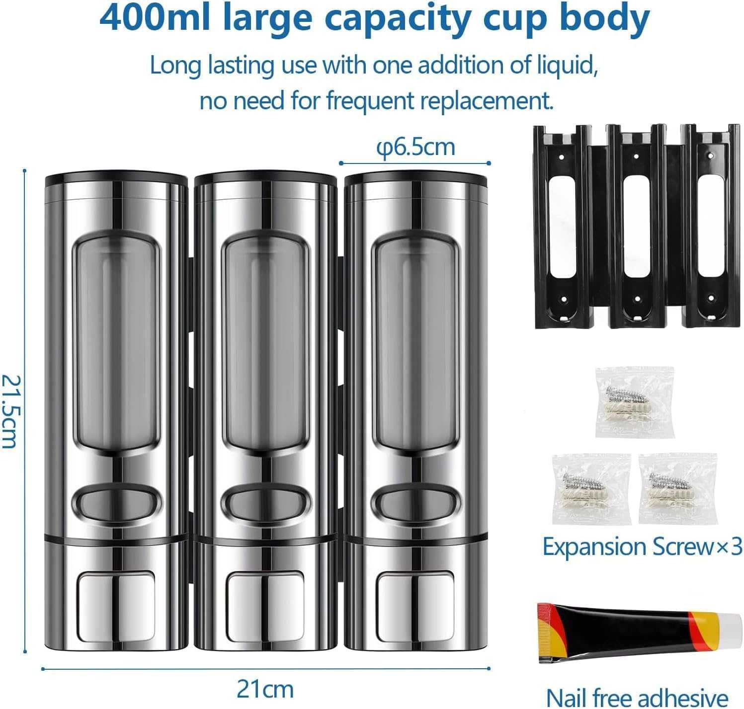 Ręczny dozownik mydła, 400 ml x 3 uchwyt ścienny, do kuchni, łazienki