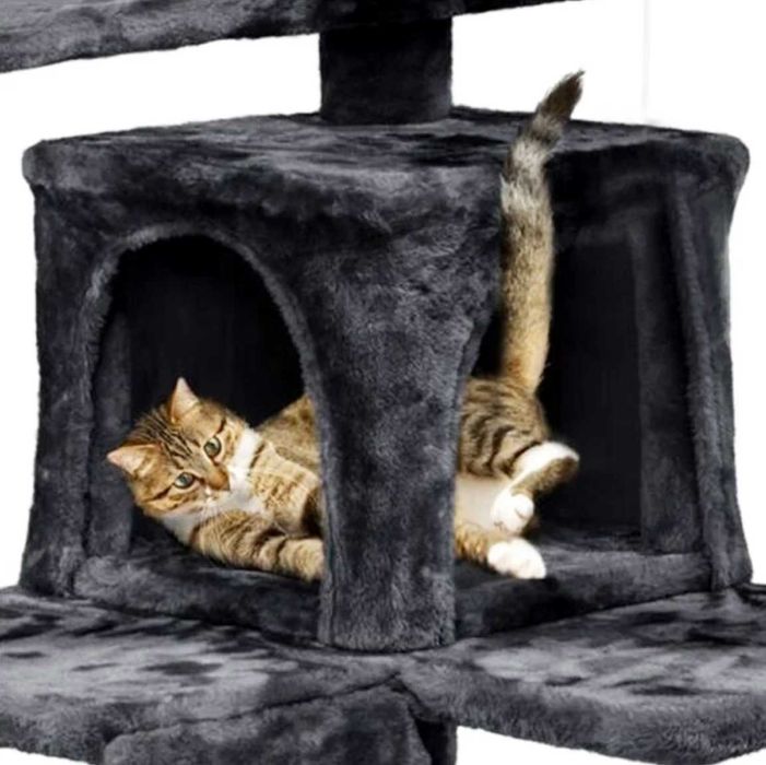 Wielopoziomowy drapak dla kota z domkiem i sizalem, 132 cm