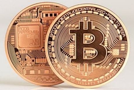 Сувенирная монета биткоин в медном цвете btc, bitcoin, биток, биткоін