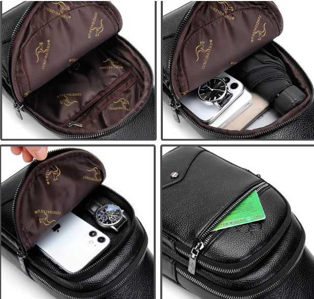 Мужская сумка бананка Кенгуру черная коричневая нагрудная барсетка