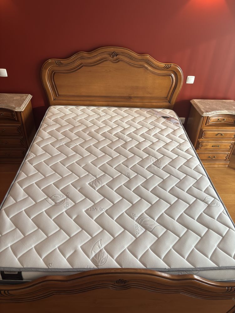 Conjunto Quarto Completo Madeira Maciça + Cama 140x190 - Colchão Novo
