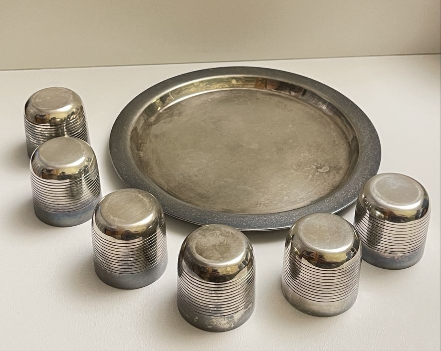 Stare metalowe kieliszki posrebrzane plater PRL