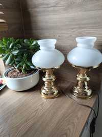 Dwie lampki nocne stołowe biurkowe vintage PRL klosz biała komplet