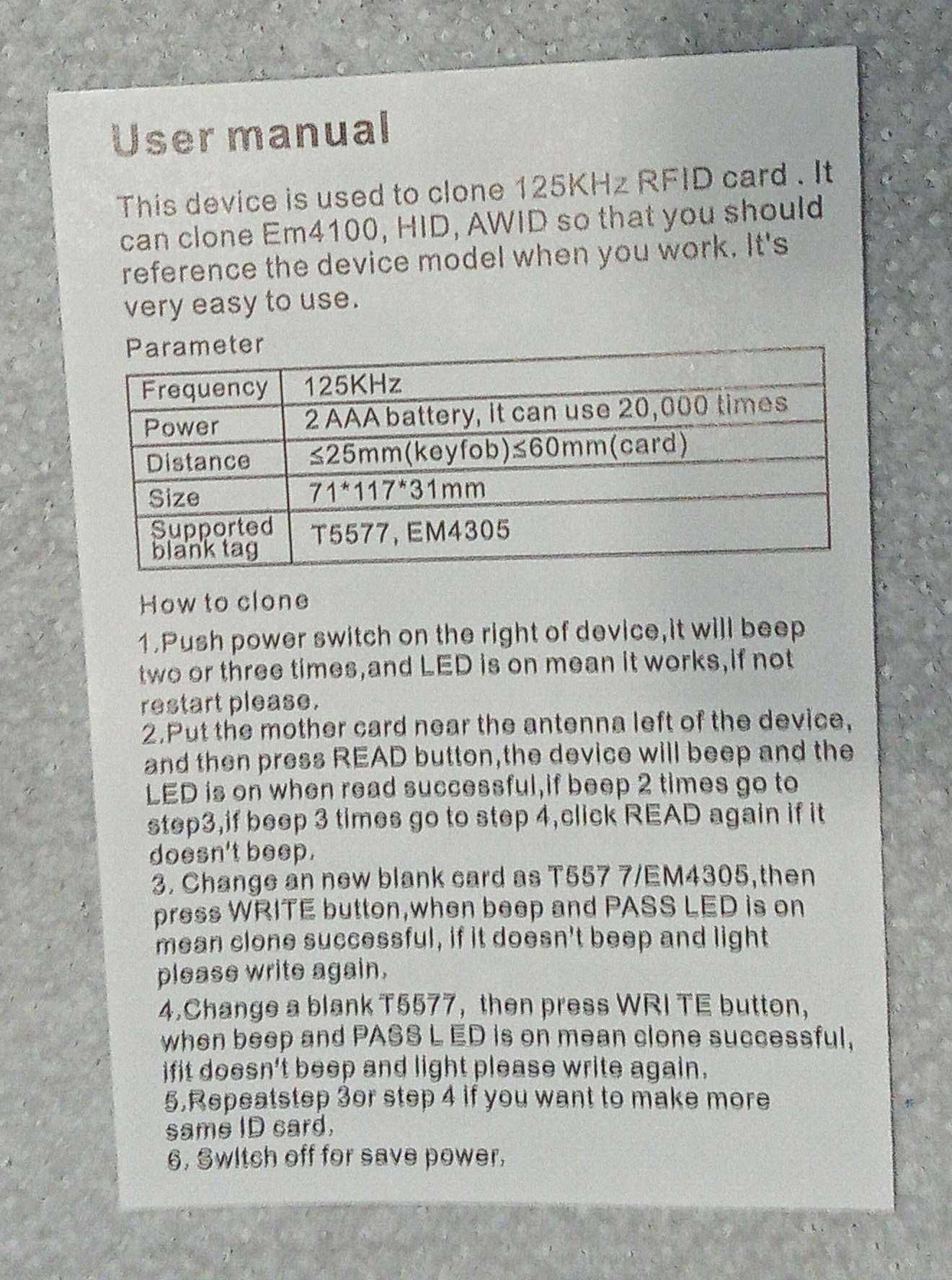 Дубликатор бесконтактних ключей для домофона RFID 125кГц