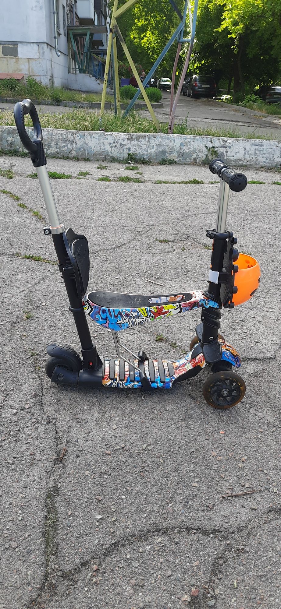 Детский трехколесный самокат Scooter 5 в 1 с родительской ручкой, сиде