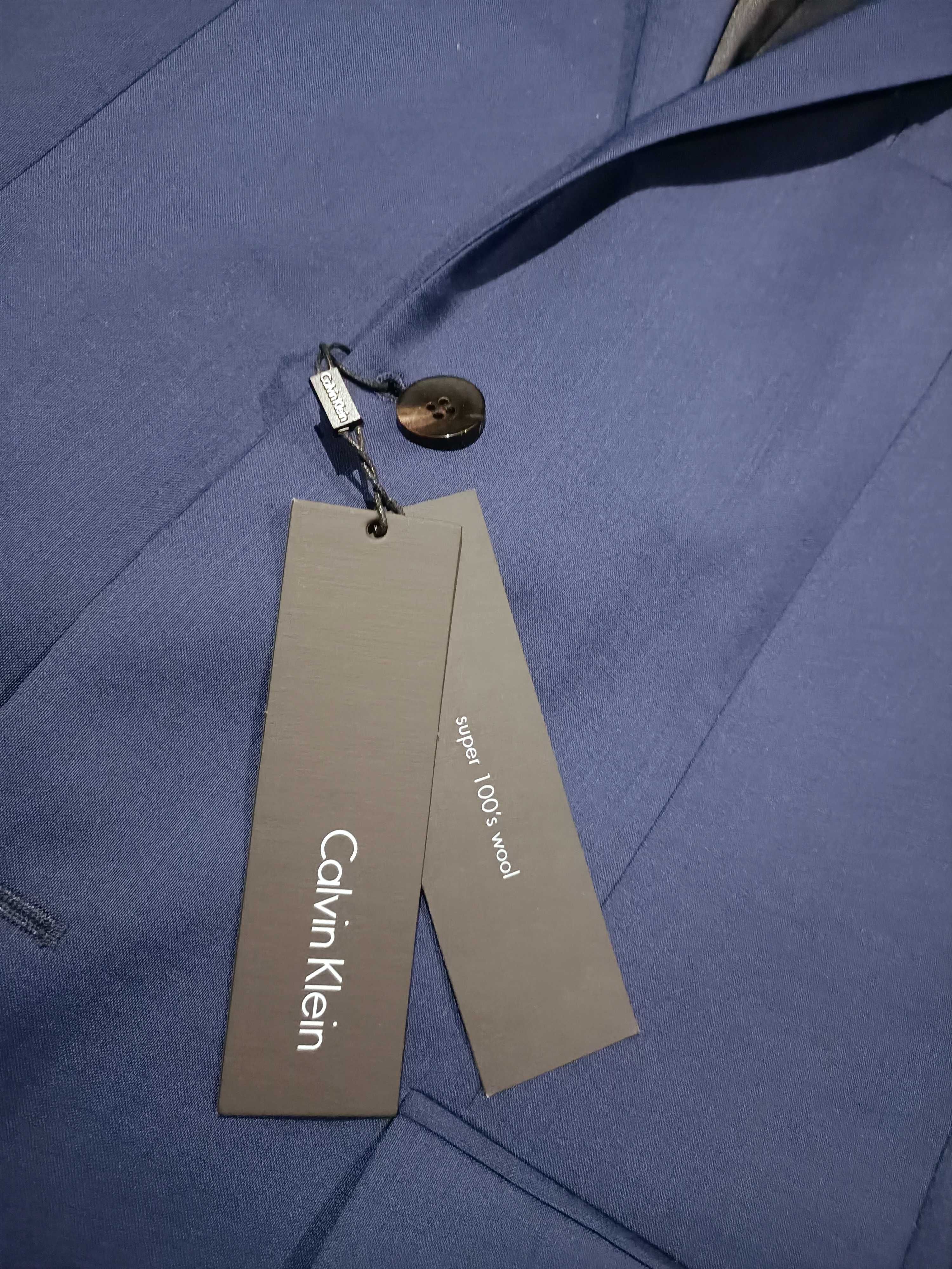 CALVIN KLEIN marynarka wełna 100's rozm. 102 - Indigo