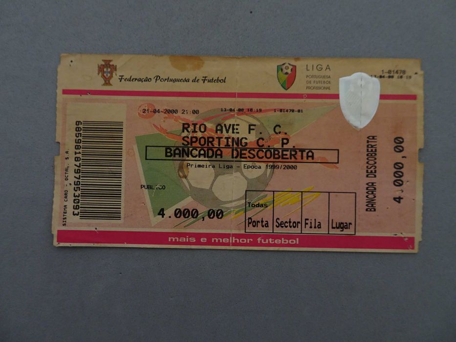 Bilhete de futebol Rio Ave Sporting Época 1999/2000