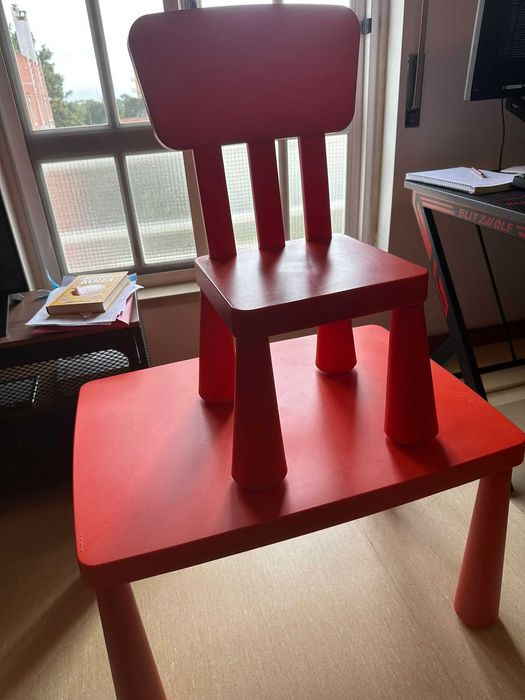 Mesa + cadeira IKEA MAMMUT para criança – vermelha – interior/exterior