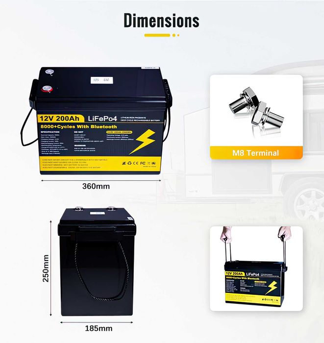 NOWY Akumulator LiFePO4 200Ah 12V SUNRISE – Bluetooth, Mata Grzewcza