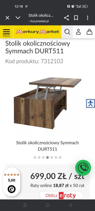Stolik kawowy ława rozkładany duży  blat roboczy
