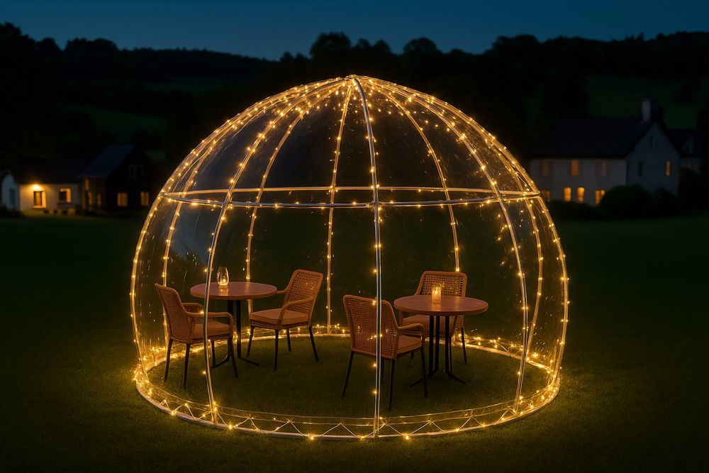 Прозора сфера, купол для кафе та відпочинкових зон, глемпінг, геокупол
