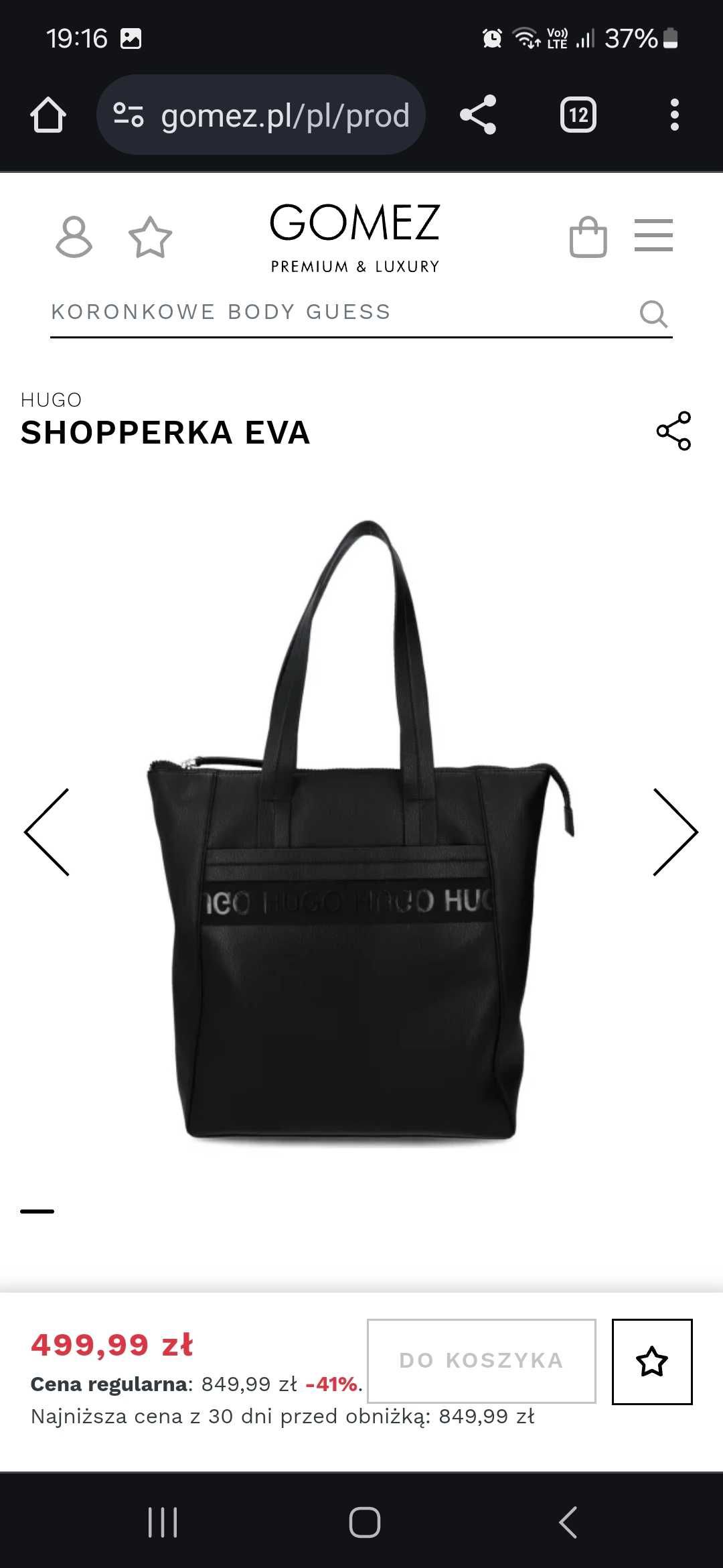 Torba shopperka Hugo czarna model Eva