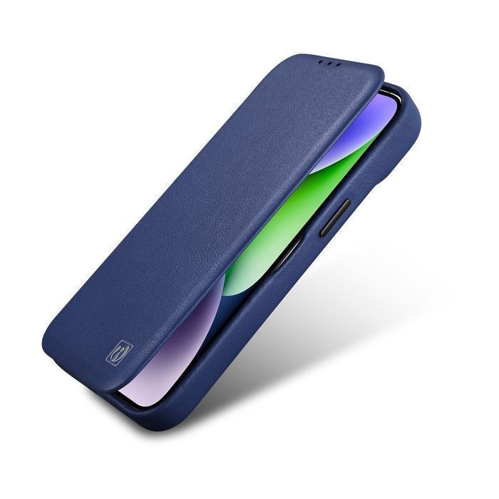 Etui Skórzane iCarer iPhone 14 Pro Max Magnetyczne Magsafe Niebieskie