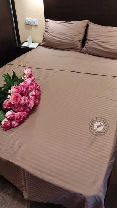 Постіль страйп сатин сірий, білий, рожевий, беж. Пошив на замовлення