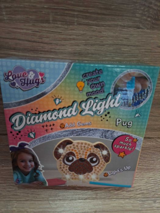 Zestaw 3 x haft diamentowy,lampka Led mopsik ,motylek ,jednorożec