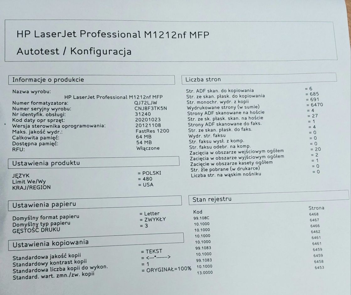 Drukarka laserowa HP M1212nf sieć 6tyś stron  skaner ksero BDB