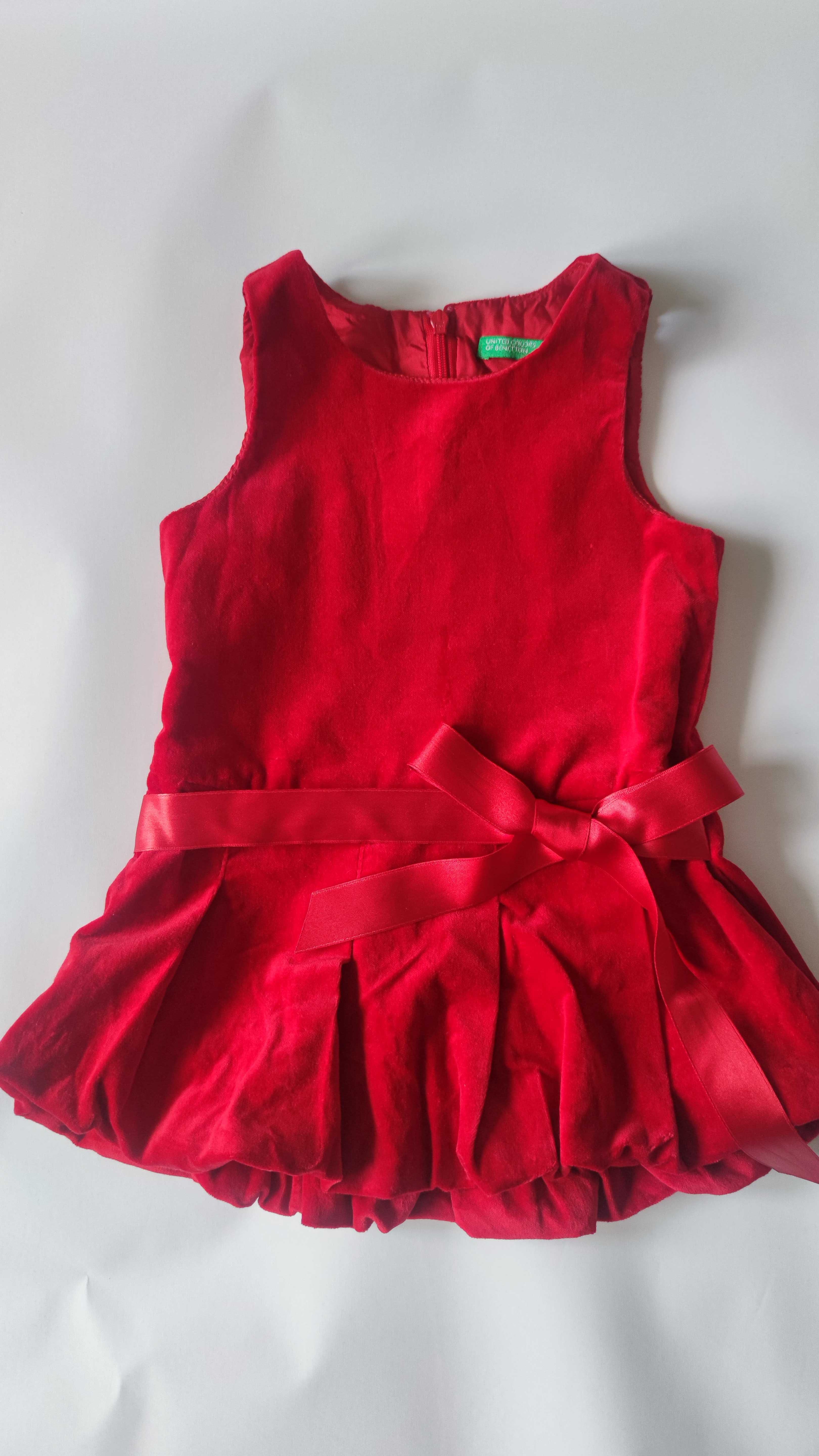 Sukienka wizytowa elegancka na święta wigilię aksamit Benetton 74-80