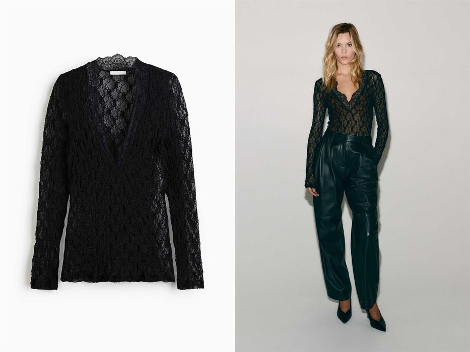 Bluzka M nowa kolekcja Koronkowa z dekoltem w serek czarna PROMOCJA