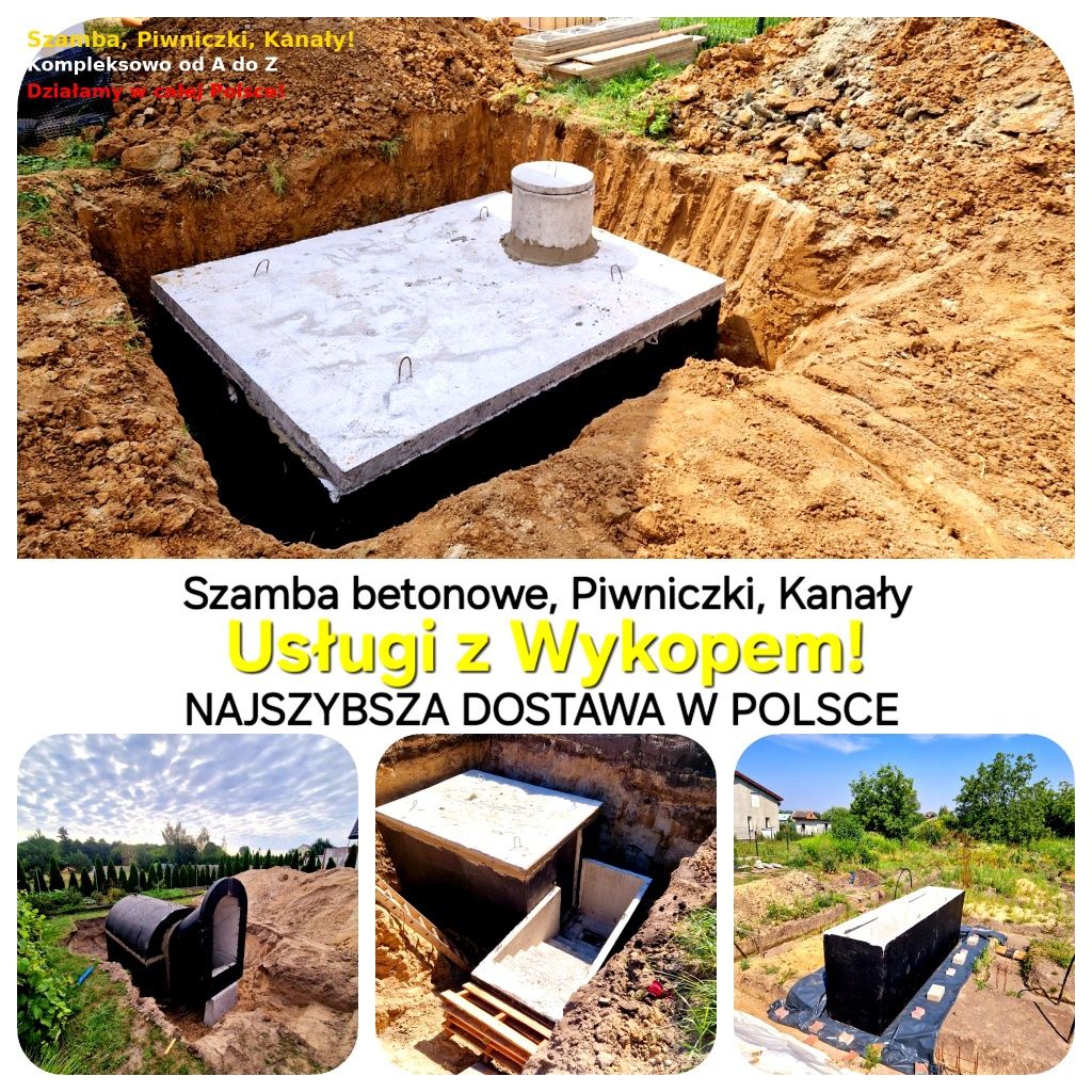 Szamba betonowe od 2m3 do 12m3 z Wykopem Kompleksowo Piotrków Tryb.