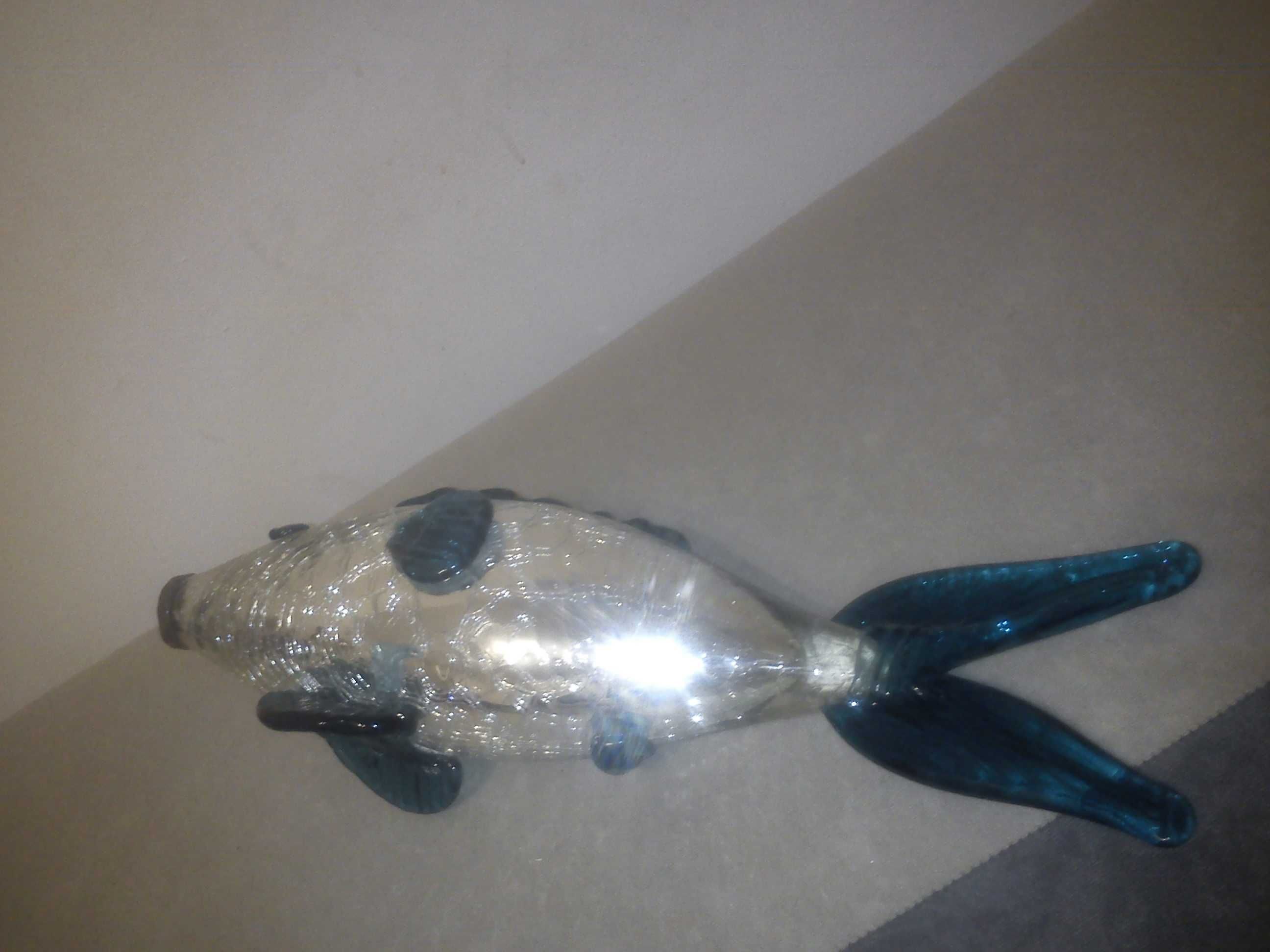 ryba szklana srebrna unikat PRL huta szkła super stan RARYTAS 36,5 cm