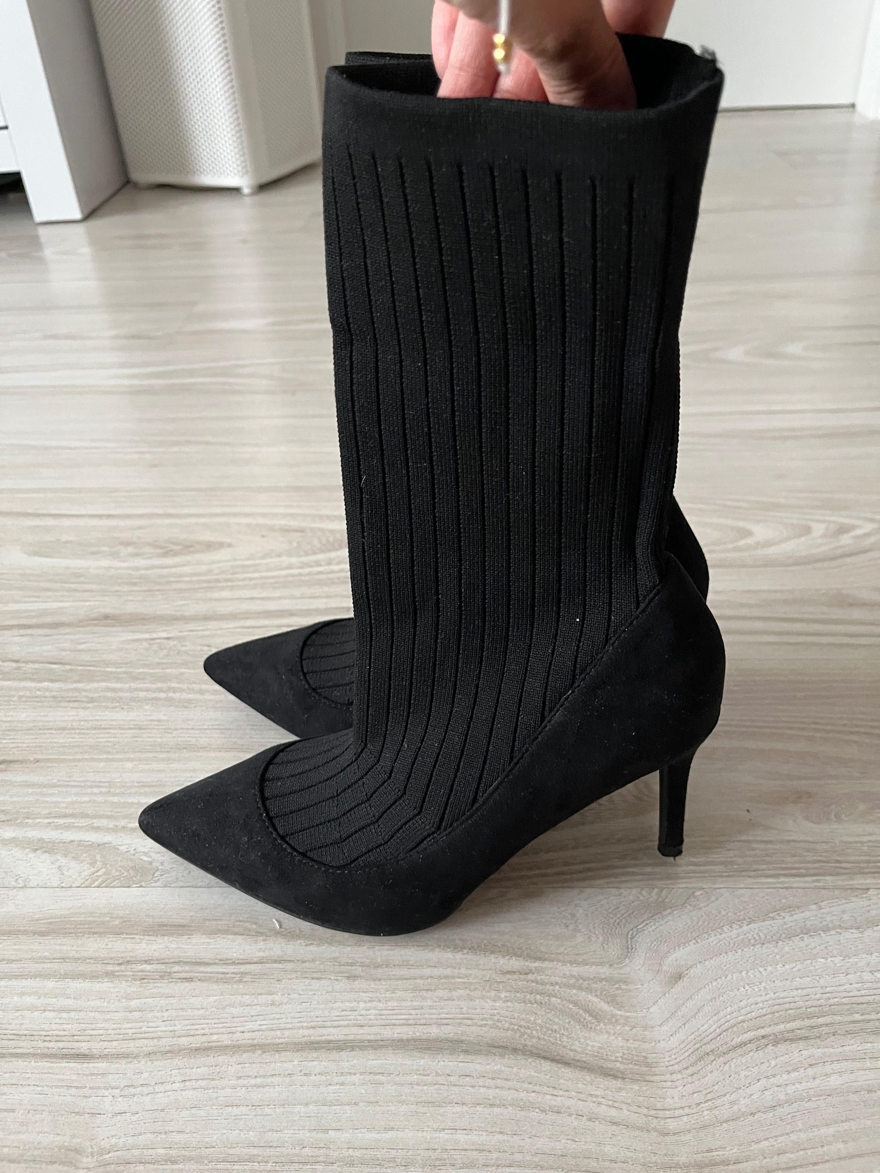 Piękne eleganckie buty skarpetkowe rozm. 35, założone raz !