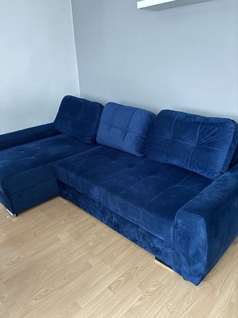 Narożnik - kanapa narożna granatowa welurowa