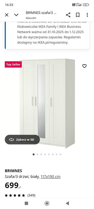 Szafa ikea BRIMNES 117x190