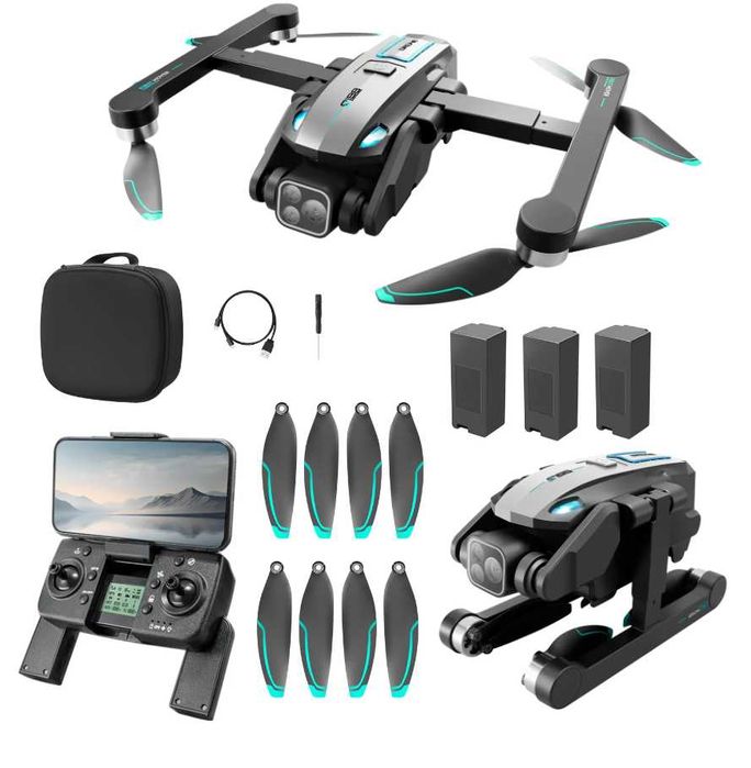 Dron S188 Kamera WIFI 2000m GPS 3X Bateria UNIKANIE PRZESZKÓD