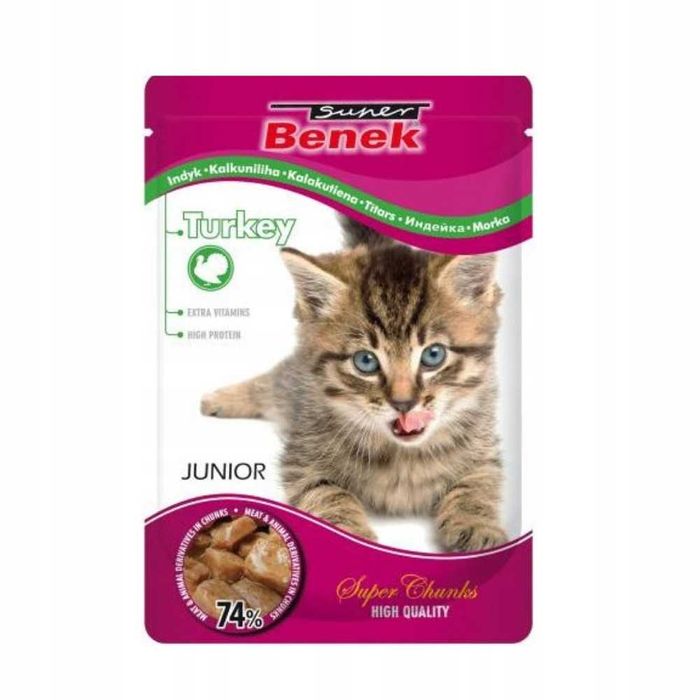 Super Benek Junior mokra karma z kawałkami Indyka dla kota 24x100g