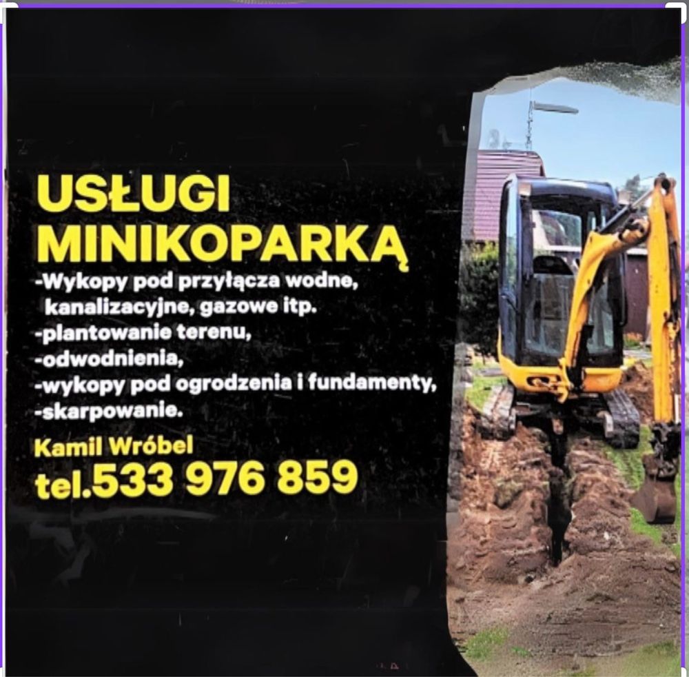 Usługi minikoparką mini koparka kruszywa wyburzenia transport wywrotka