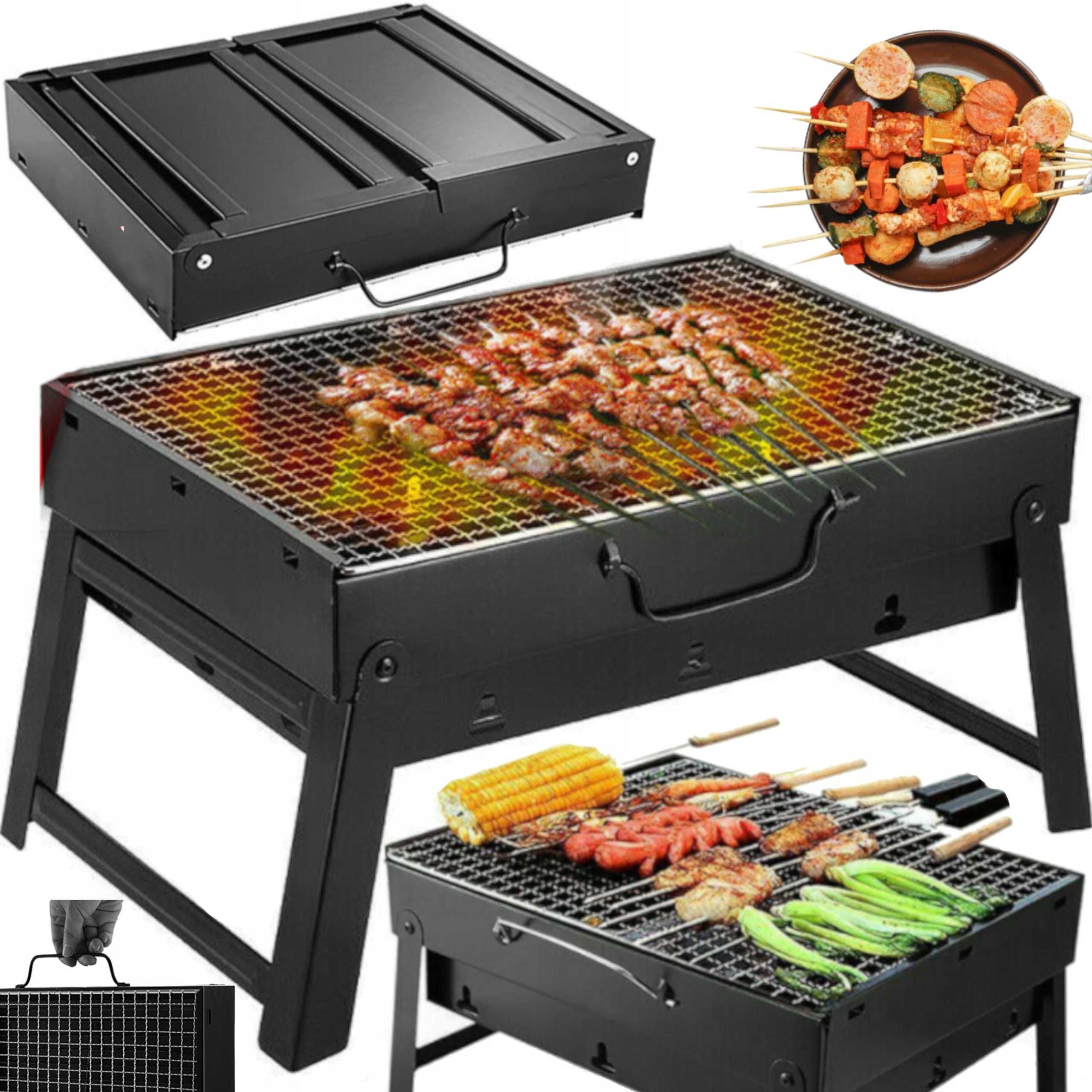 Grill Turystyczny Węglowy Składany Przenośny Walizka Kemping  Wachlarz