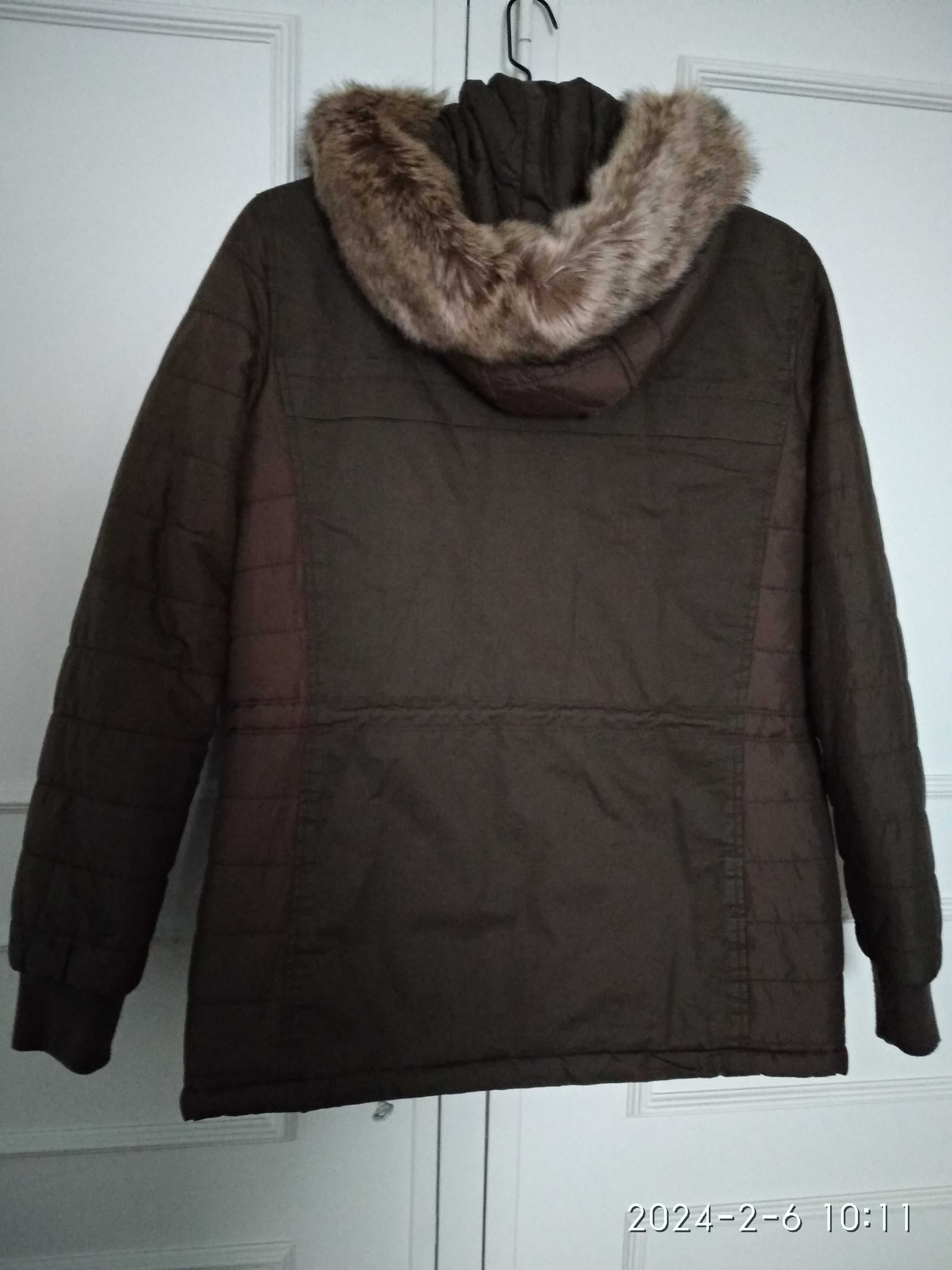 Parka senhora castanha com gorro e pêlo "ESPRIT"