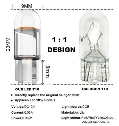 Автомобільний світлодіод T10 W5W Canbus Glass COB