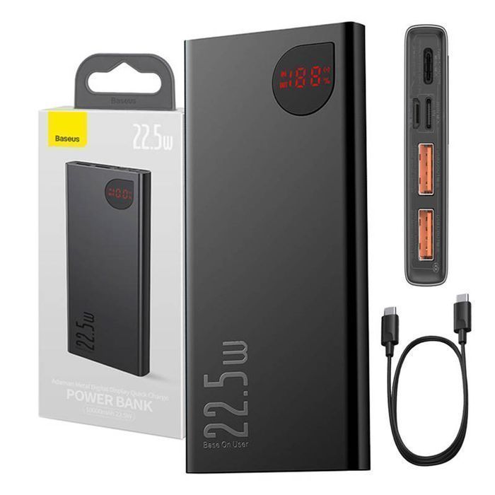 22.5W (Czarny) Powerbank 2Xusb, Usb-C, Lightning, Microusb 10000Mah,
