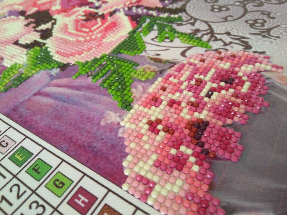 Готова картина алмазна вишивка мозаїка Букет у рожевих тонах 32*42