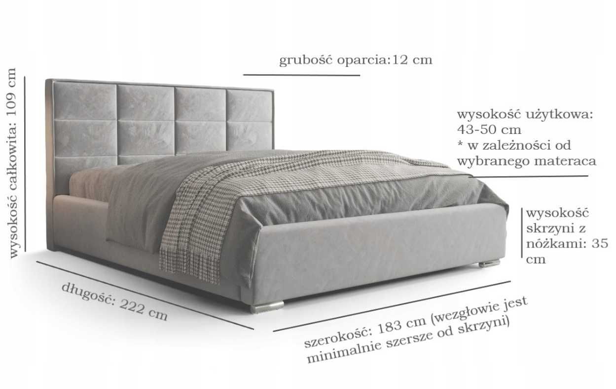 Łóżko Piękny Masywny Zagłówek 160x200 Stelaż KEJA + POJEMNIK + STELAŻ