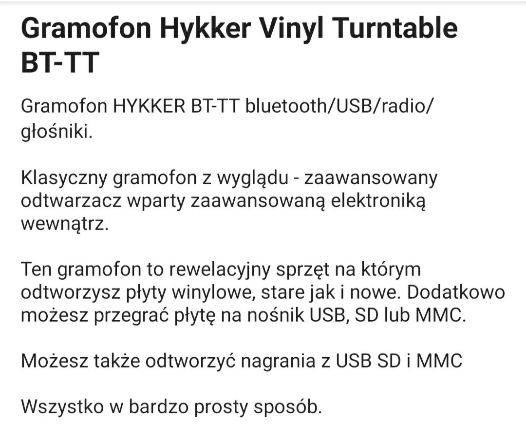 Gramofon na płyty winylowe.