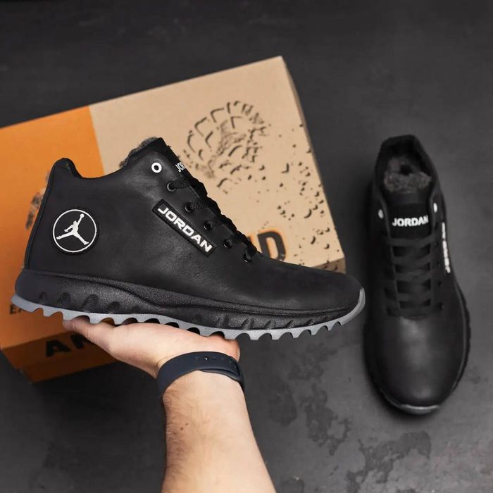 Ботинки зимние Jordan мужские черные из натуральной кожи джордан